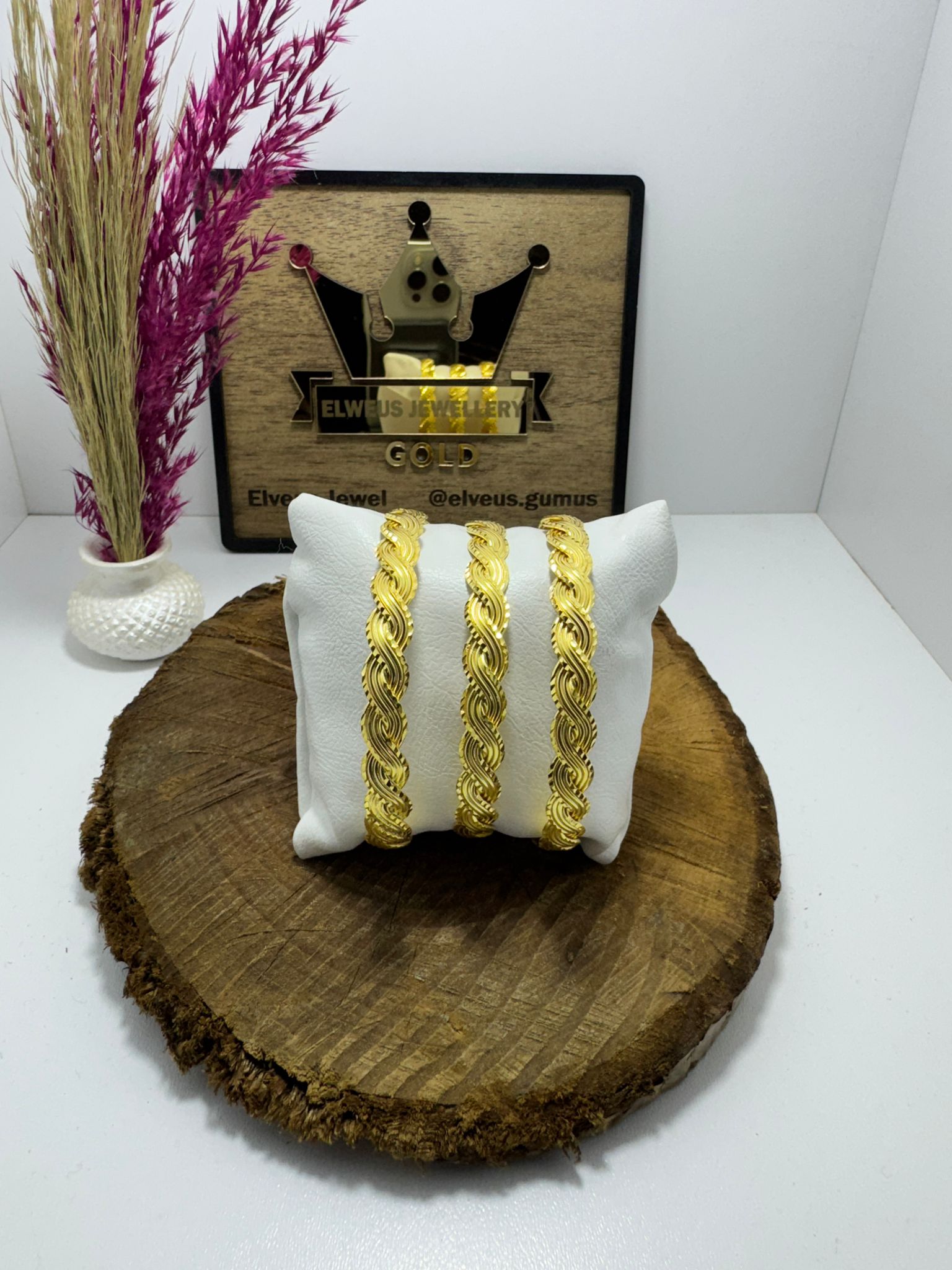 S ÖRGÜLÜ 8 TELLİ ALTIN KAPLAMA 925 AYAR GÜMÜŞ BİLEZİK